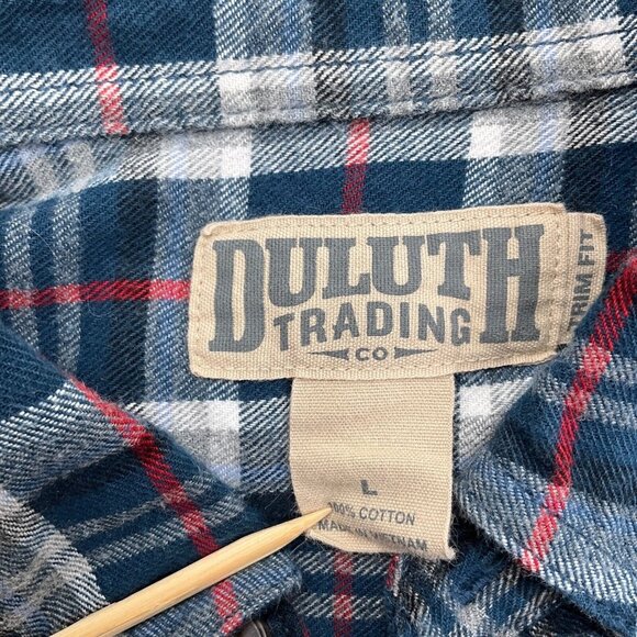 Duluth Shirt Men Large Blue Red‎ Black Plaid Flannel Trim Fit Classic Work VTG - Picture 7 of 9